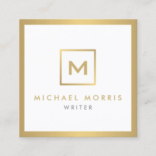 Box Logo Monogram in Faux Gold Square Business Card