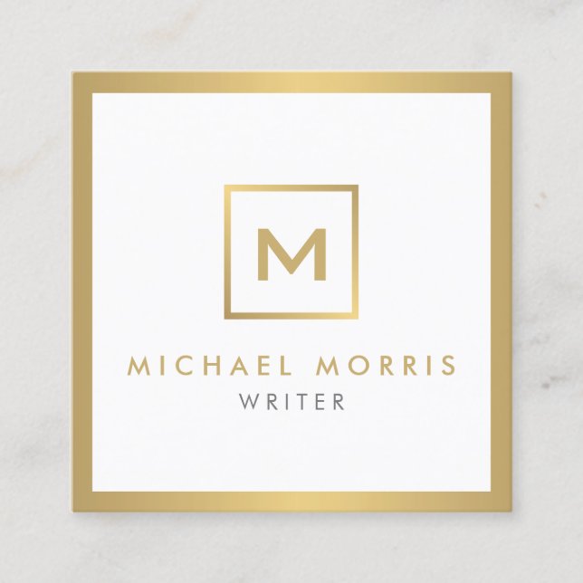 Box Logo Monogram in Faux Gold Square Business Card (Front)