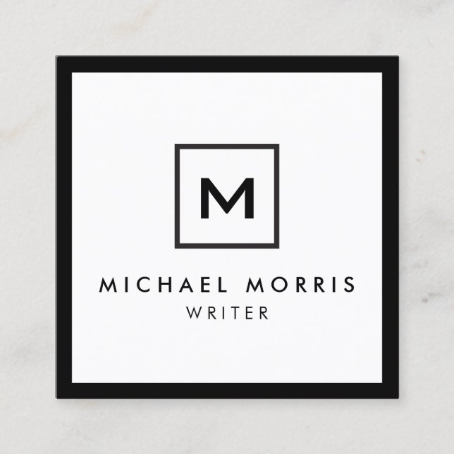 Box Logo Monogram on Black/White Square Business Card (Front)