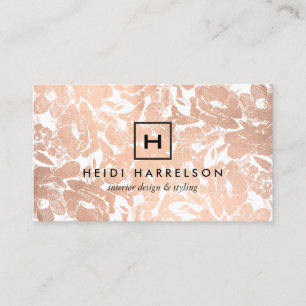 Box Logo Monogram with Rose Gold Floral Pattern Business Card