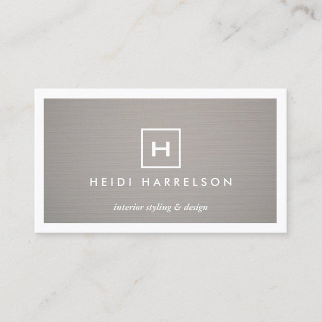 BOX LOGO w YOUR INITIAL/MONOGRAM on GRAY LINEN 2 Business Card (Front)