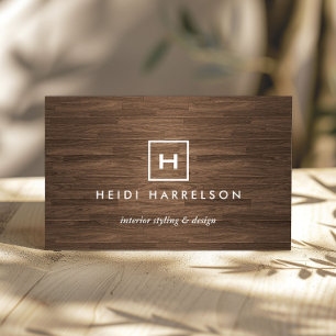 BOX LOGO with YOUR INITIAL/MONOGRAM BROWN WOOD II Business Card