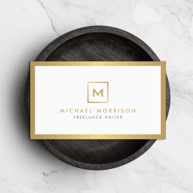 BOX LOGO with YOUR INITIAL/MONOGRAM in Faux Gold Business Card (Creator Uploaded)