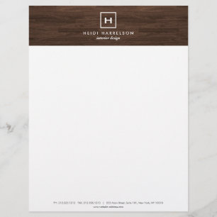 BOX LOGO with YOUR INITIAL/MONOGRAM on BROWN WOOD Personalized Letterhead
