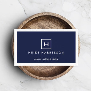BOX LOGO with YOUR INITIAL/MONOGRAM on DARK BLUE Business Card