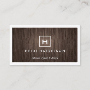 BOX LOGO with YOUR INITIAL/MONOGRAM on DARK WOOD Business Card