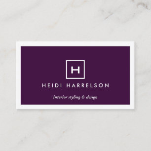 BOX LOGO with YOUR INITIAL/MONOGRAM on DEEP PURPLE Business Card