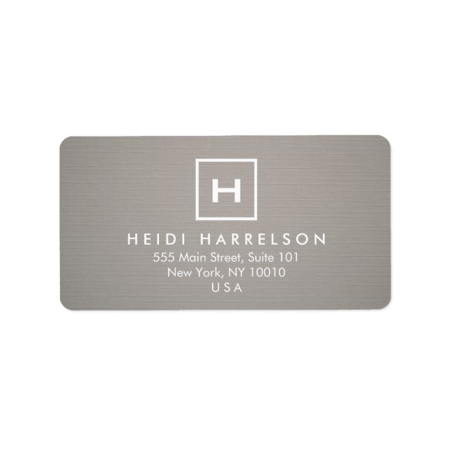 BOX LOGO with YOUR INITIAL/MONOGRAM on GRAY LINEN Label (Front)