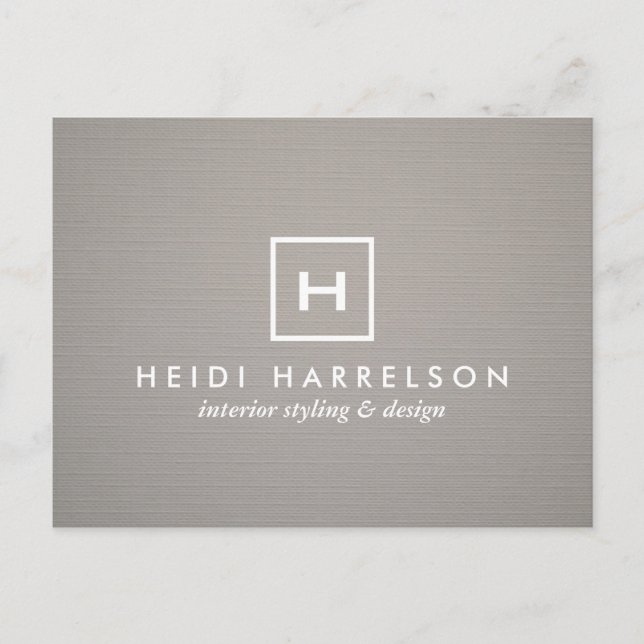 BOX LOGO with YOUR INITIAL/MONOGRAM on GRAY LINEN Postcard (Front)