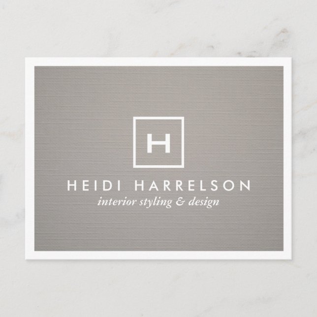 BOX LOGO with YOUR INITIAL/MONOGRAM on GRAY LINEN Postcard (Front)