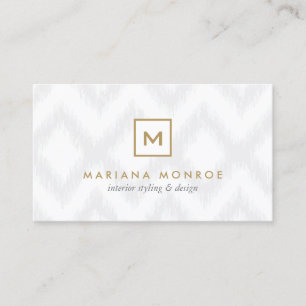 BOX LOGO with YOUR INITIAL/MONOGRAM on Grey Ikat Business Card