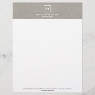 BOX LOGO with YOUR INITIAL/MONOGRAM on KHAKI LINEN Personalised Letterhead