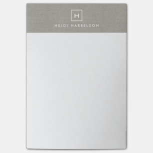 BOX LOGO with YOUR INITIAL/MONOGRAM on KHAKI LINEN Post-it Notes