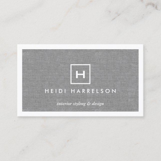 BOX LOGO with YOUR INITIAL/MONOGRAM on LINEN GRAY Business Card (Front)