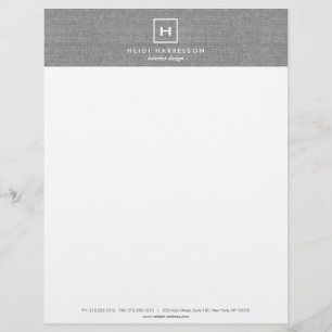 BOX LOGO with YOUR INITIAL/MONOGRAM on LINEN GRAY Customised Letterhead