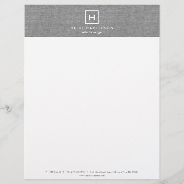 BOX LOGO with YOUR INITIAL/MONOGRAM on LINEN GRAY Customised Letterhead (Front)
