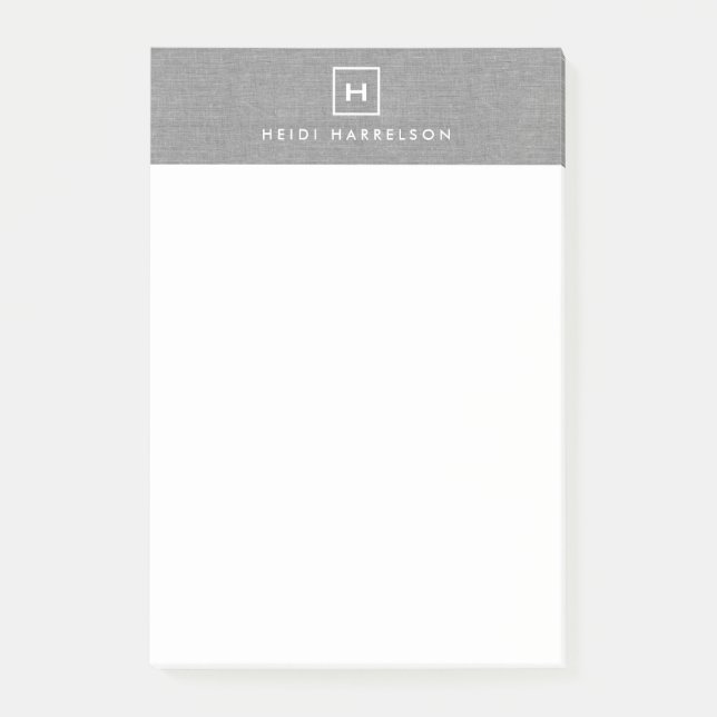BOX LOGO with YOUR INITIAL/MONOGRAM on LINEN GRAY Post-it Notes (Front)