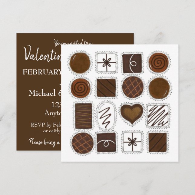Box of Chocolates Chocoholic Valentine's Day Party Invitation (Front/Back)