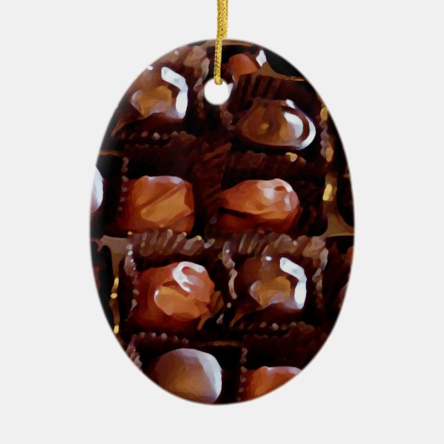 Box of Chocolates, Tempting Chocolate Candy Ceramic Tree Decoration (Front)