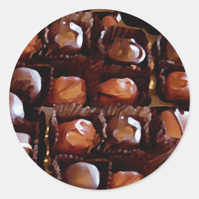 Box of Chocolates, Tempting Chocolate Candy Classic Round Sticker (Front)