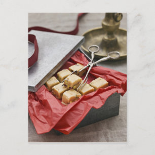 Box of toffee candies postcard