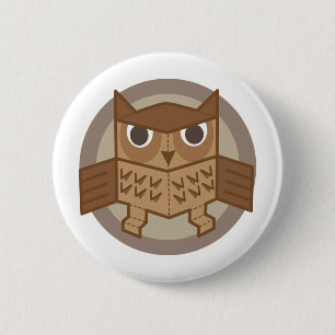 box owl 6 cm round badge