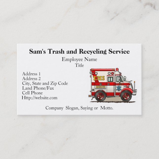 Box Truck Ambulance Business Card (Front)