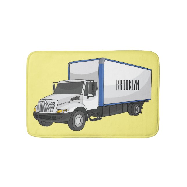 Box truck cartoon illustration bath mat (Front)