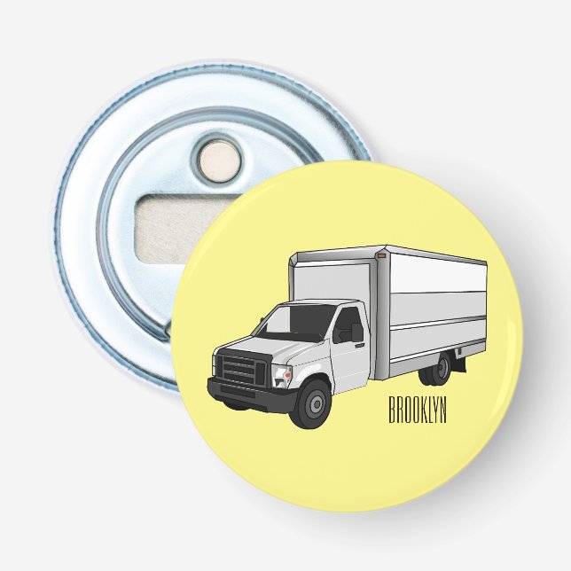 Box truck cartoon illustration bottle opener (Front)