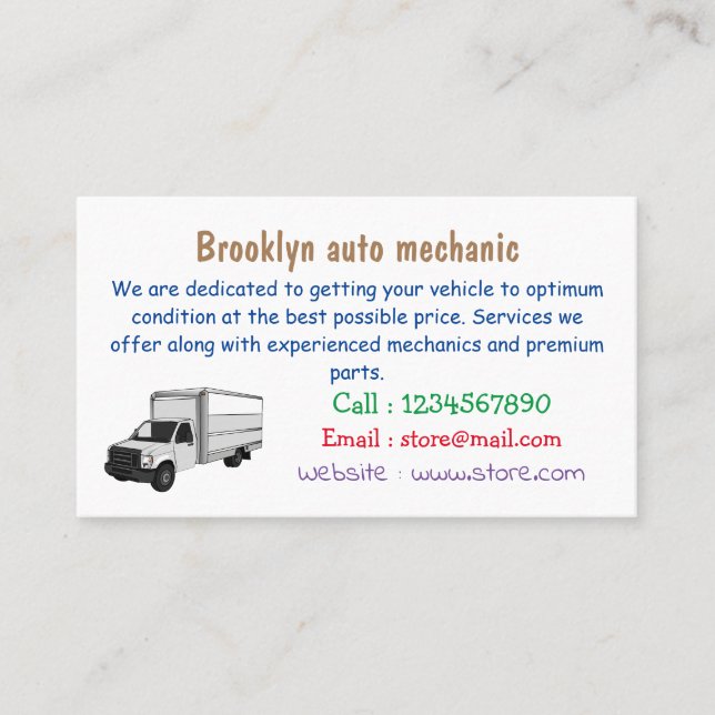 Box truck cartoon illustration business card (Front)