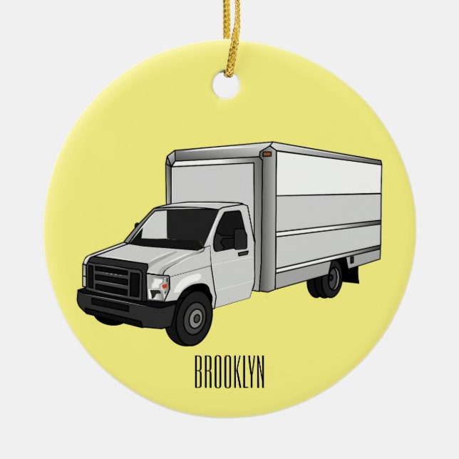 Box truck cartoon illustration ceramic tree decoration (Front)