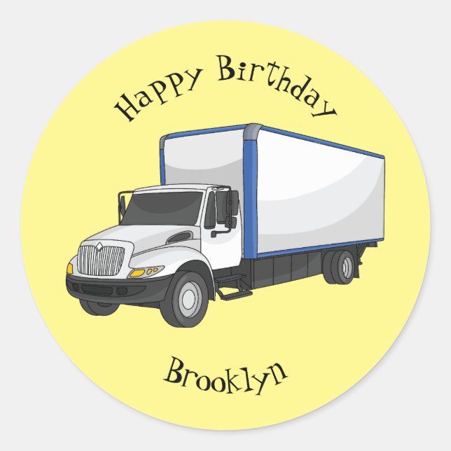 Box truck cartoon illustration classic round sticker (Front)