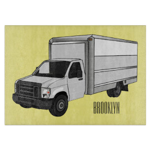 Box truck cartoon illustration cutting board