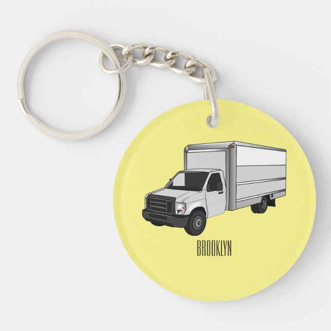 Box truck cartoon illustration key ring (Front)