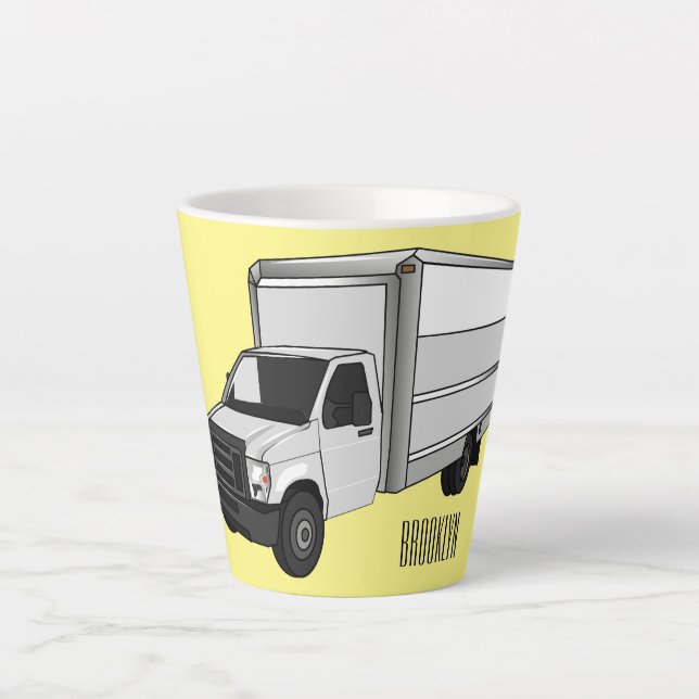 Box truck cartoon illustration latte mug (Front)