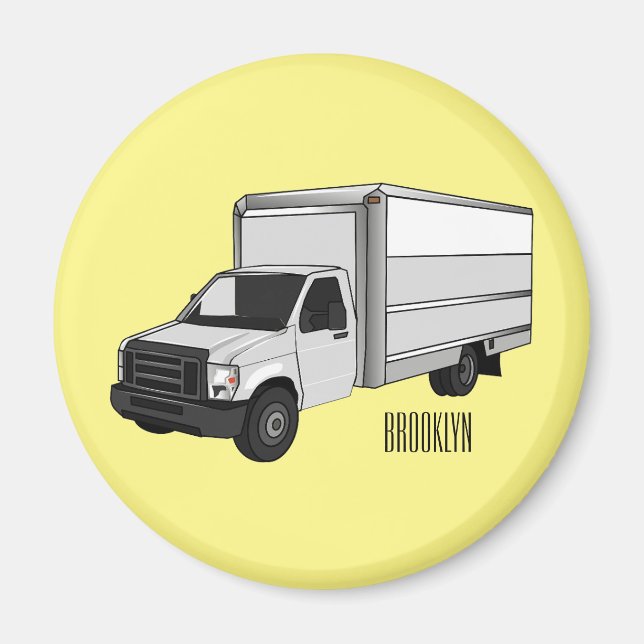 Box truck cartoon illustration magnet (Front)