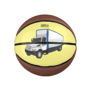 Box truck cartoon illustration mini basketball