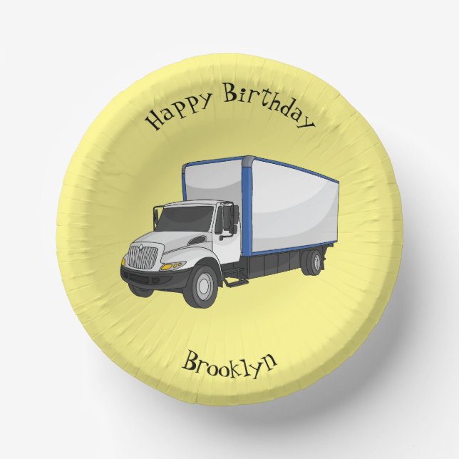 Box truck cartoon illustration paper plate (Front)