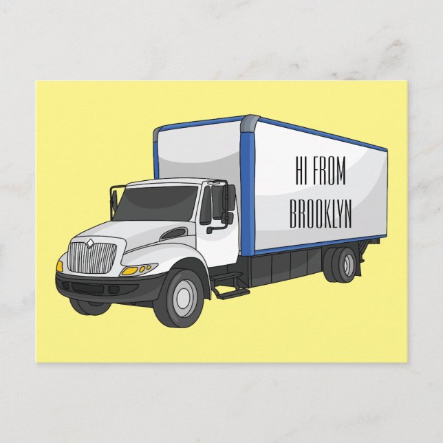 Box truck cartoon illustration postcard (Front)