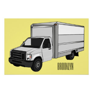 Box truck cartoon illustration poster