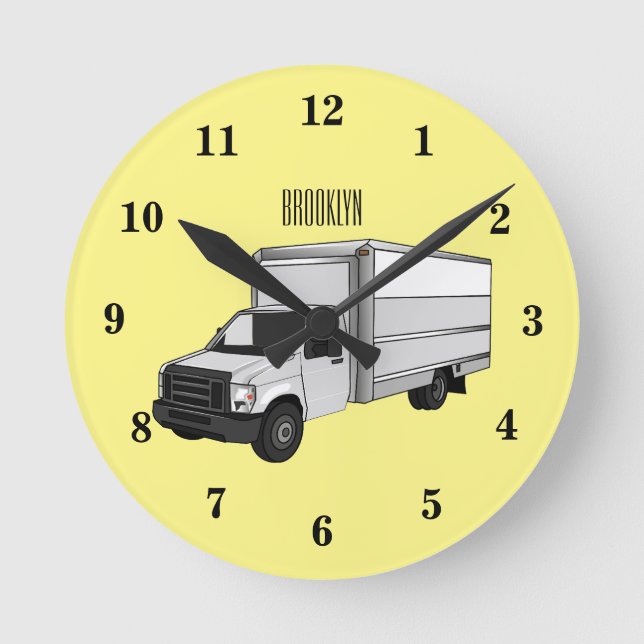Box truck cartoon illustration round clock (Front)