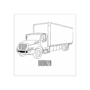 Box truck cartoon illustration rubber stamp