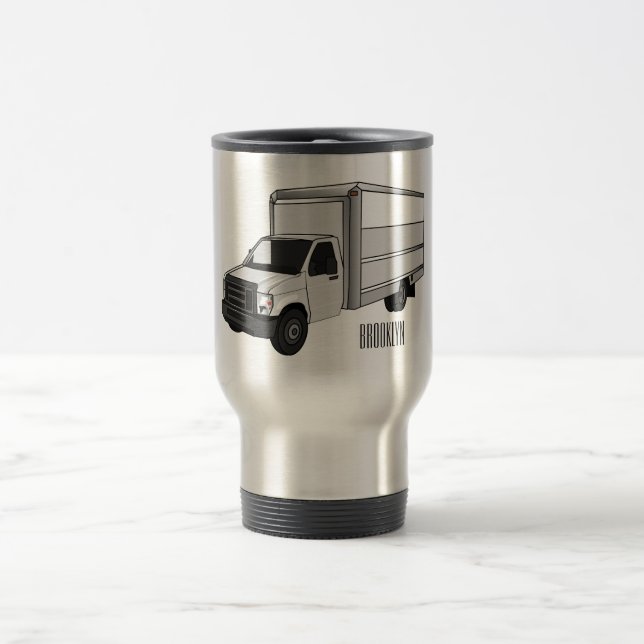 Box truck cartoon illustration travel mug (Center)