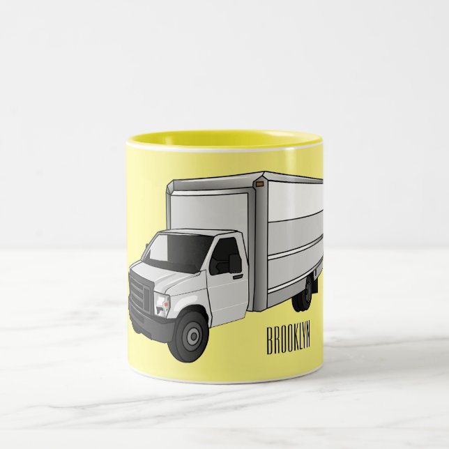 Box truck cartoon illustration Two-Tone coffee mug (Center)