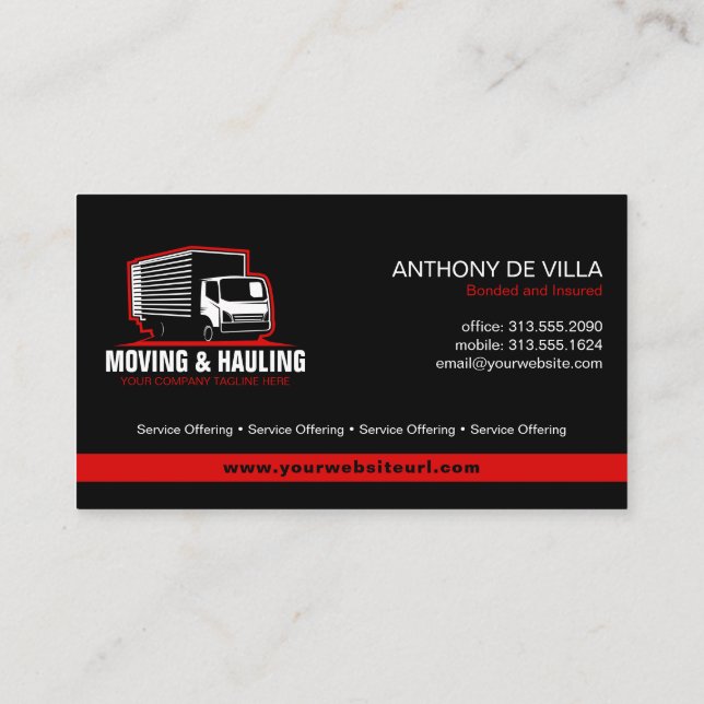 Box Truck Moving & Delivery Service Company Business Card (Back)