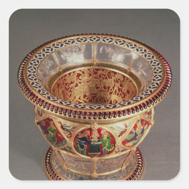 Box with plique-a-jour and cloisonne square sticker (Front)