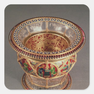 Box with plique-a-jour and cloisonne square sticker