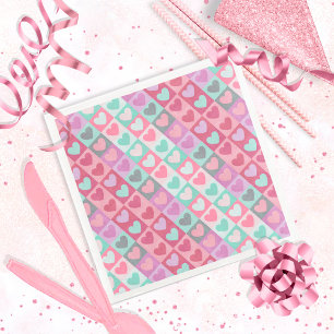 Boxed Hearts Pattern Aqua/Pink ID629 Napkin