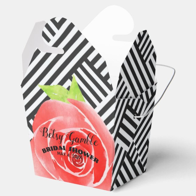 Boxed Stripes Watercolor Roses Derby Take Out Favour Box (Opened)
