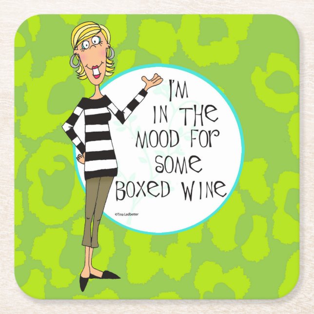 Boxed wine humour coasters (Front)